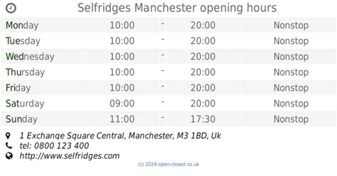 selfridges manchester opening times